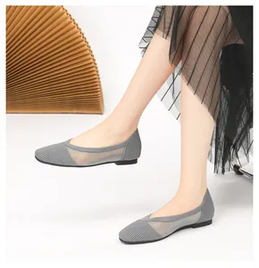 Stylish grey woven mesh ballet flats for women featuring breathable lace details