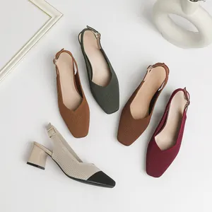Elegant breathable square toe slingback sandals with comfortable block heels for women