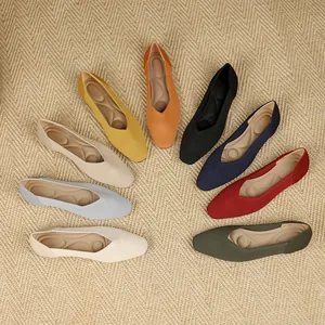 Women Casual Loafers Flying Weave Knitted Mesh Square Toe Flat Shoes Breathable Shallow Mouth Daily Walking Comfortable Shoes