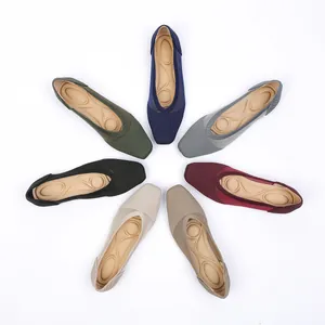 Breathable knitted ballet flats in various colors arranged in a circle on white background