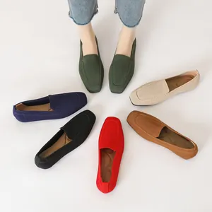 Comfortable breathable knit women's flat loafers with square toe in multiple colors