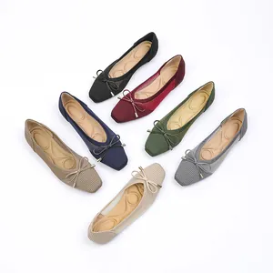 Chaussures Plates en Tricot pour Femmes Bout Pointu Respirantes Nœud Mocassins Décontractées Semelle Souple Travail