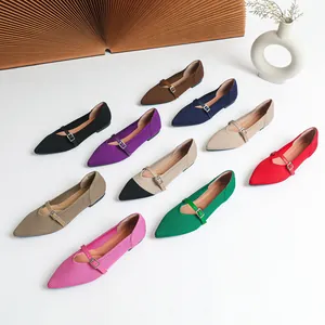 Chaussures Plates Flyknit à Bout Pointu pour Femmes Mary Jane à Boucle à Bride Unique Coupe Basse Mocassins Décontractés