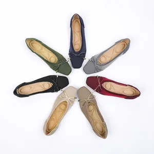 Ballerines élégantes en maille pour femmes en sept coloris avec un joli nœud stylé