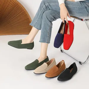 Comfortable women's knit square toe flat loafers available in multiple colors for daily wear