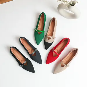 Chaussures plates en tricot à bout pointu avec brides à boucles en plusieurs couleurs