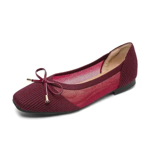 Élégantes ballerines en maille bordeaux pour femmes avec empiècements en résille