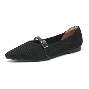 Ballerines noires élégantes à bout pointu Mary Jane avec texture flyknit et bride