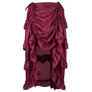 Elegant burgundy high-low ruffled pirate skirt for street dance and Halloween performance