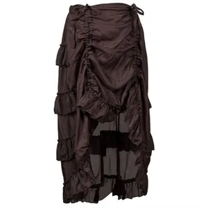 Vintage brown steampunk pirate skirt with tiered ruffles and high-low asymmetrical hemline