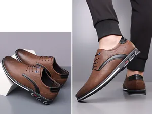 Vue détaillée de chaussures décontractées en cuir marron pour hommes avec lacets