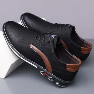 Chaussures en Cuir Décontractées pour Hommes Grande Taille à Lacets Légères Respirantes Chaussures de Marche Quotidienne Business