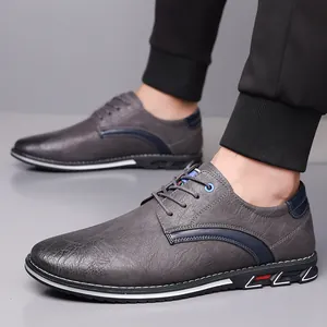 Chaussures décontractées en cuir gris pour hommes avec lacets pour toutes les saisons