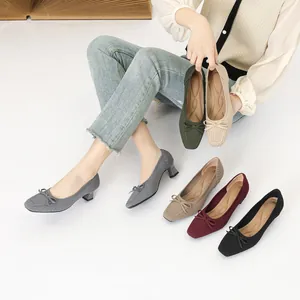 Décolleté da Donna con Fiocco in Maglia Punta Quadrata Tacco a Blocchetto Traspiranti Bocca Bassa Casual Slip On Scarpe Eleganti Tacchi Alti Ufficio Donna Comfort Moda
