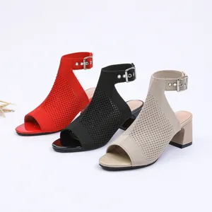 Γυναικεία Πλεκτά Σανδάλια Μποτάκια Peep Toe Ιαπωνικού Στυλ Τετράγωνο Τακούνι Αναπνεύσιμο Πλέγμα Τακούνια με Λουράκι στον Αστράγαλο Καλοκαιρινά Παπούτσια