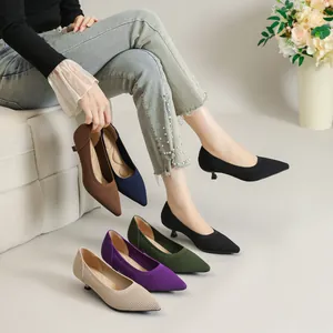 Elegante spitze Strick-Pumps mit kleinem Pfennigabsatz in verschiedenen modischen Farben
