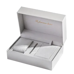 Detailed internal view of a premium white watch gift box with To forever love text