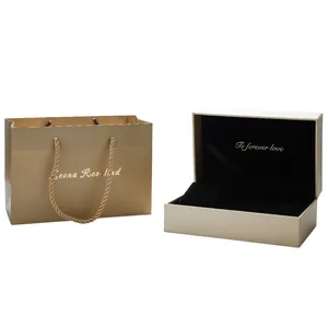 Detailed view of the champagne gold gift box set with black velvet interior