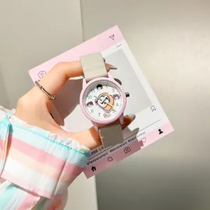 Lindo Reloj de Cuarzo de Niña de Dibujos Animados para Estudiantes Niñas Marco Rosa Correa de Silicona Gris Claro Reloj Impermeable Regalo