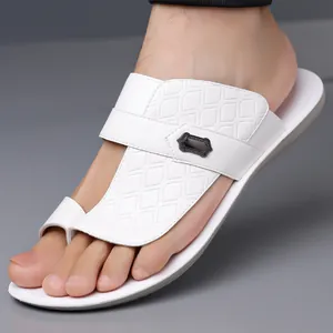 Premium white men's toe-ring sandals featuring textured straps and comfortable soft sole