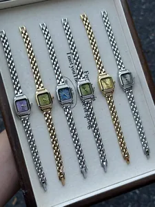 Collection of vintage square women's quartz watches with Roman numerals in various colors