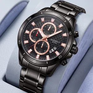 Montre à Quartz Multifonction pour Homme avec Chronographe Calendrier Bracelet en Alliage Miroir en Verre Minéral Étanche