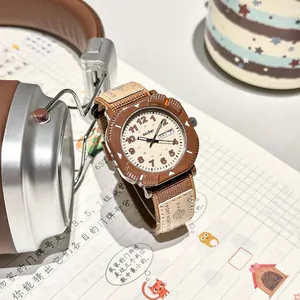 Vintage Ins Style Student Quartz Watch With Canvas Strap Alloy Case Dual Calendar Waterproof Fashion Wristwatch GCCLIYO