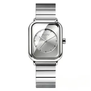 Montre à quartz élégante GUOU avec bracelet en acier argenté pour femme