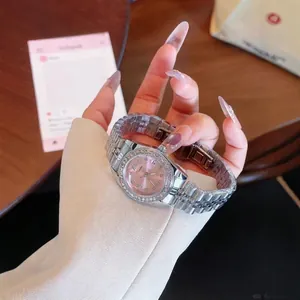Reloj de Cuarzo Elegante para Mujer Bisel de Strass Pulsera de Eslabones de Aleación Números Romanos Clásicos Calendario Joyería