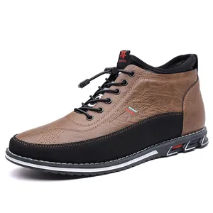 Modieuze bruine en zwarte heren high-top casual laarzen met getextureerd leer