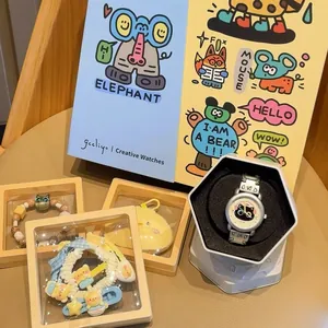 Coffret cadeau montre bracelet chat de dessin animé mignon avec accessoires cheveux