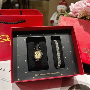 Vintage goldene Damenuhr und funkelndes Diamantarmband Geschenkset.