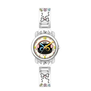 Montre de chat mignon avec casque pour filles, bracelet blanc avec ornements de ruban