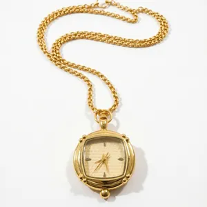 Vintage gold square pocket watch necklace with delicate chain sweater pendant