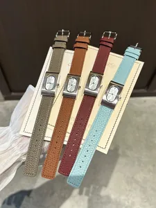 Detail view of GUOU vintage square quartz watches with genuine leather straps in 4 colors