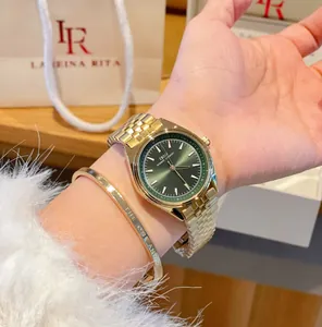 Elegante orologio al quarzo dorato da donna con quadrante verde e bracciale