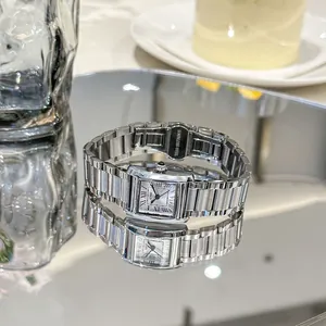 Orologio da donna quadrato vintage con cinturino in acciaio inossidabile argento