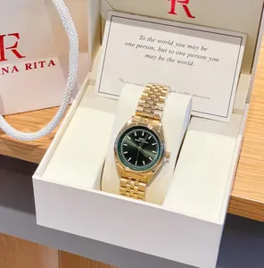 Elegante orologio al quarzo da donna dorato con quadrante verde in confezione regalo