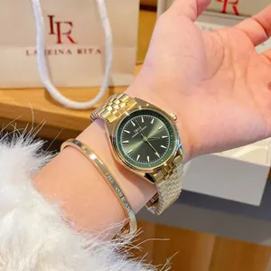 Orologio al Quarzo di Lusso da Donna Elegante Cinturino in Lega d'Oro Quadrante Rotondo Impermeabile Specchio in Vetro Minerale per Feste Quotidiane