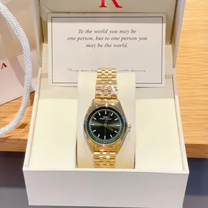 Elegante orologio al quarzo dorato da donna con quadrante verde in confezione regalo