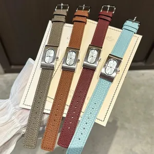 GUOU vintage luxury square quartz watch with premium leather strap in four colors