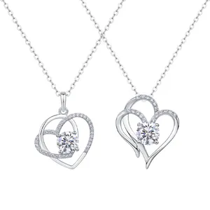 Elegant S925 sterling silver heart-shaped pendants with 1 carat moissanite stones