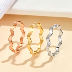Minimalist Stainless Steel Geometric Mobius Wave Open Ring For Women Adjustable Gold Silver Wave Pattern Index Finger Ring