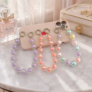Bunte Acryl Facettierte Perle Handykette Anti-Verlust Handtasche Griff DIY Schmuck Dekorative Gurt Lanyard Mit Metallringen