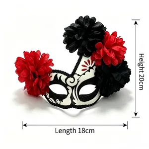 Mexican Day of the Dead sugar skull mask with flowers, dimensions 18cm wide by 20cm high