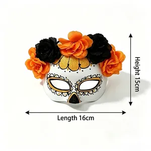 Detailed Mexican Day of the Dead floral skull mask dimensions 16cm width 15cm height