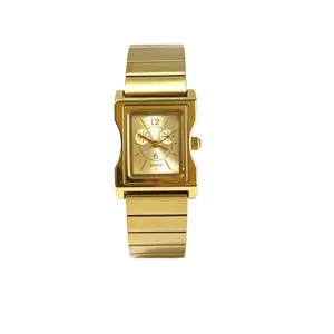 Elegante reloj de cuarzo cuadrado retro para mujer con correa de acero dorado de calidad