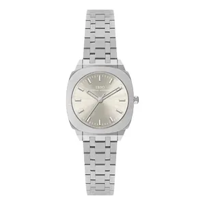 Reloj cuadrado minimalista para mujer con correa de acero plateado pulido