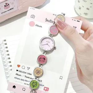 Süße Studenten Mädchen Quarz Armbanduhr Minimalistisches Rundes Zifferblatt Niedliche Cartoon Katze Sonne Charme Legierung Kette Armbanduhr Für Schule Prüfung Täglich