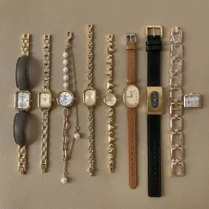 Vintage Vintage Style Quartz Watch For Women Small Square Dial Gold Alloy Steel Band Luxury Elegant Wristwatch Decorative Timepiece